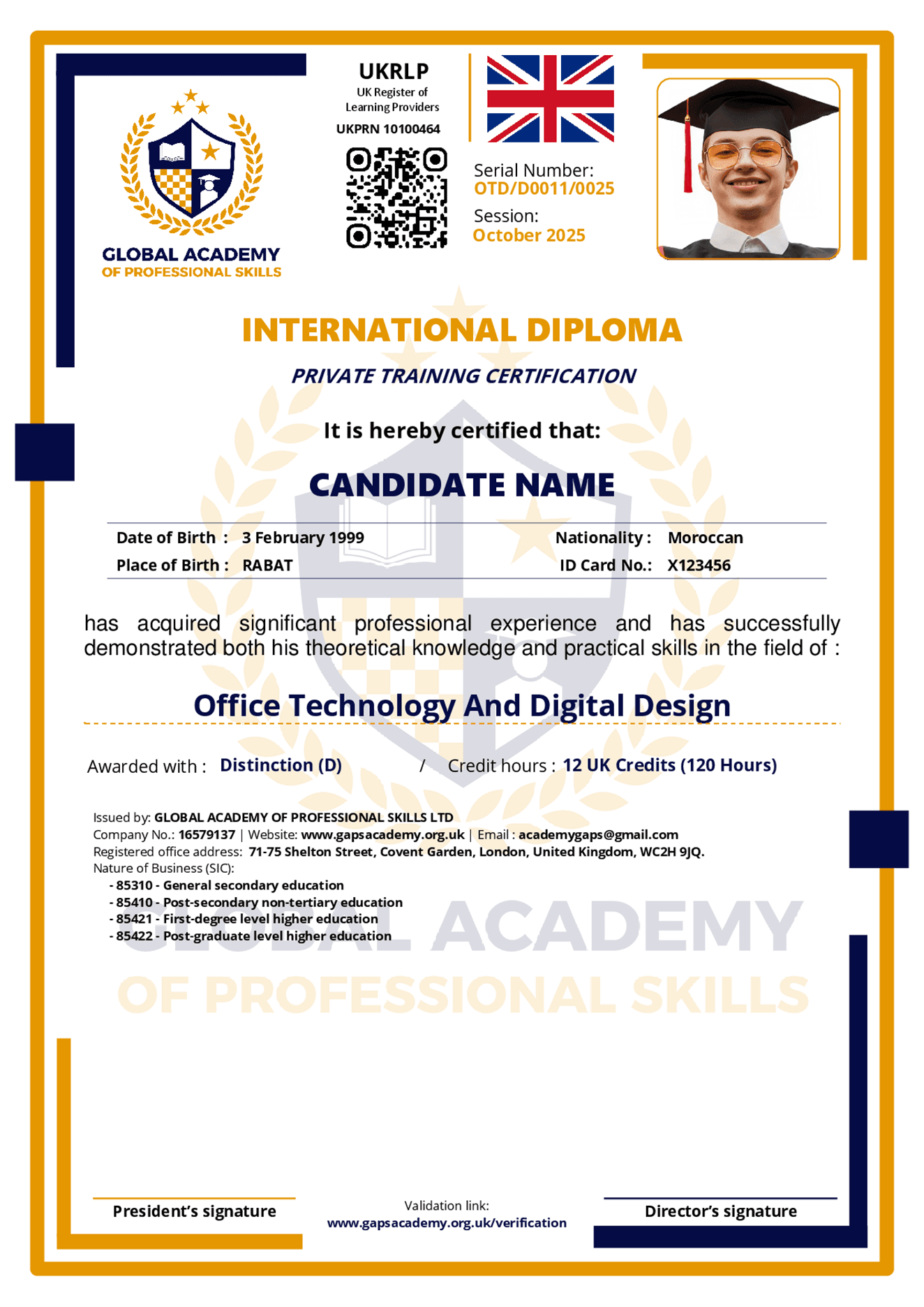 GAPS international diploma sample preview
